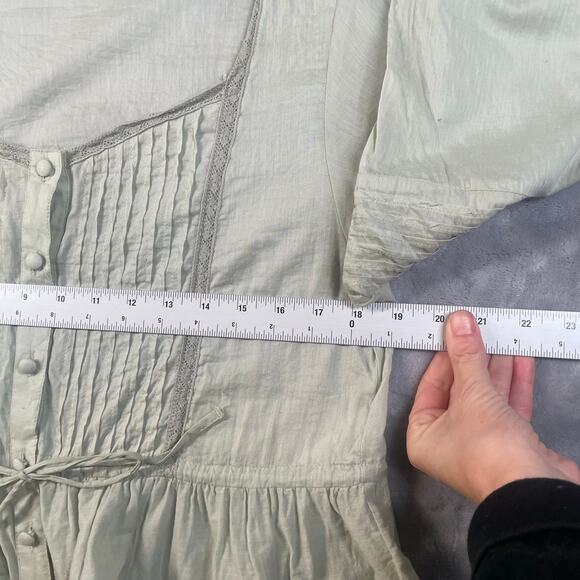 Pastel sage green cotton peasant top XL long blouson sleeves peplum cottage boho - Picture 5 of 9